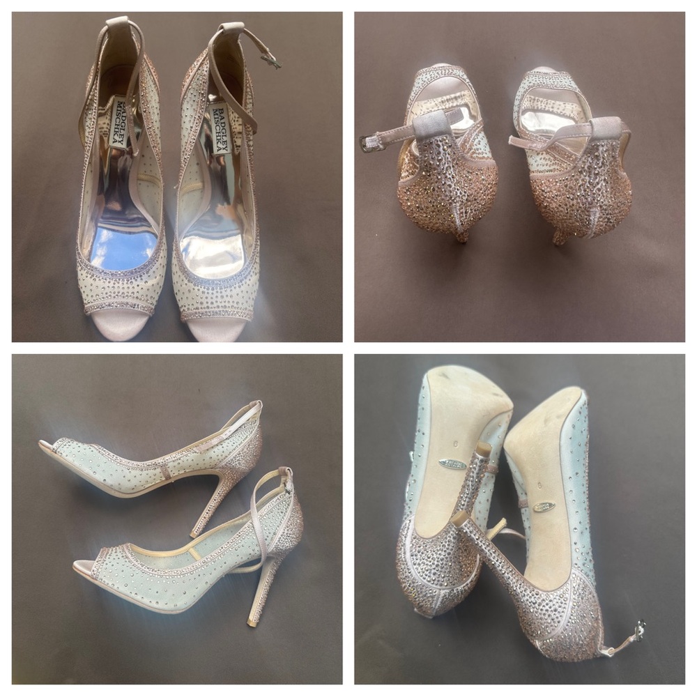 NWOT BADGLEY MISCHKA Satin Peep-Toe B8
Stiletto with Crystal Overlay size 9